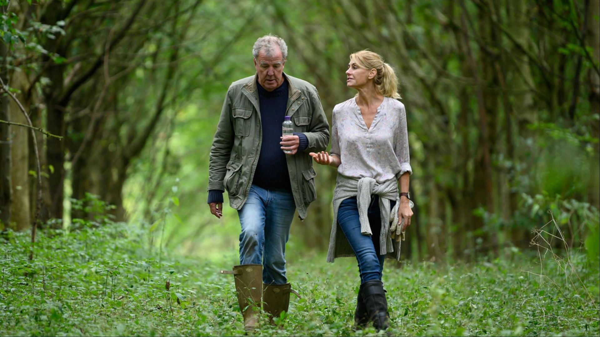 Clarkson's Farm showcases the couple managing farm duties and business operations while taking on projects like opening a pub. (Image via Amazon Prime)